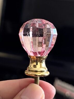 Pink Faceted Crystal Cabinet Knob with Gold Base
